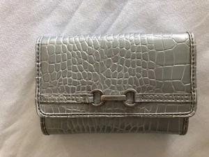 Nine West Silver Faux Croc Small Flap Front Wallet - Picture 1 of 4