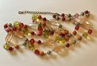 Vintage metal & glass Long bead necklace 120cm L patterned beads. Lobster Clasp
