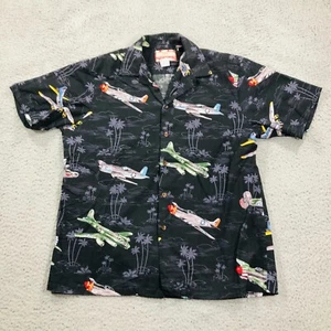 Vintage RJC Shirt Mens Large Black Hawaiian WWII Fighter Planes Military Bomber - Picture 1 of 9