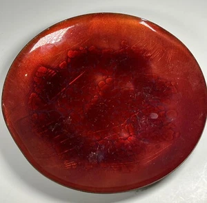 Vintage KAREKA Signed Red/Orange Enamel Copper 8 3/8" ART Plate - Picture 1 of 4