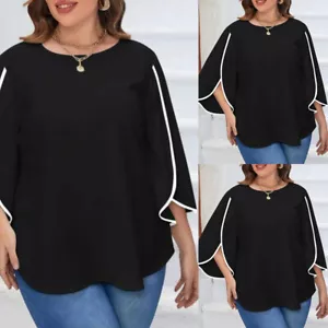 PLUS SIZE Women's 3/4 Sleeve Pullover T shirt Ladies Casual Baggy Jumper Tops US - Picture 1 of 8
