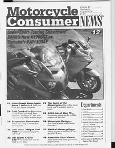 Motorcycle Consumer News Magazine August 2006- BMW K1200GT, Yamaha FJR1300 - Picture 1 of 1