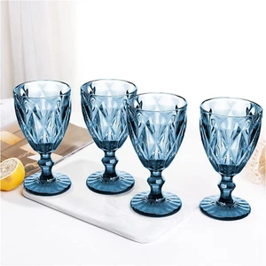 Vintage Wine Glasses 4 Set Plastic Reusable 12 Ounce Colored Water Goblets Blue - Picture 1 of 6