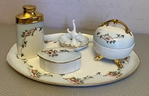 Handbemalte Kommode Waschtisch Set Rosa Magnolie Porzellan Tablett Puder Schmuckdose - Bild 1 von 24