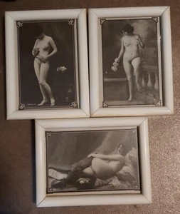 Set Of 3 French Nude A Reproduction of a 1920 Postcard Framed - Picture 1 of 5