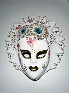 Mardi Gras Porcelain Ceramic Hand Painted Wall Hanging Face Mask~Glittery Gold - Picture 1 of 4