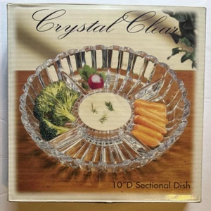 Alexandria Crystal Clear Sectional Dish 10"D 4 Sections with Center for Dips - Picture 1 of 4