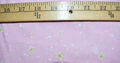 SHOOTING  STARS ON PINK PRINT 100% COTTON FABRIC   2  YARDS - Image 1 of 2