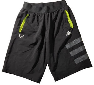 Adidas Messi Shorts Youth Large Black Green Slime Soccer Boys Athletic Lionel - Picture 1 of 9