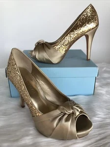 Antonio Melani Clawson Platform Heel Champagne Size 8M Satin Glitter - Picture 1 of 11
