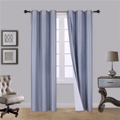 2PC HEAVY THICK SOLID GROMMET PANEL WINDOW CURTAIN DRAPES BLACKOUT FLOCKING K34 - Image 1 of 2