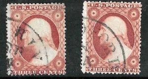Sc #26 x 2 Big LFT Margin Cancelled 3 Cent Washington 1857-61 US 80F86 - Picture 1 of 3