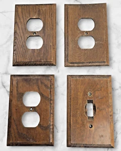 Antike Holzplatten - Steckdosenabdeckungen rechteckig rustikal Kabine 1 Schalter 3 Steckdosen - Bild 1 von 12