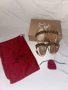 Christian Louboutin Bikee Bike Flat Calf/Cuoio Heel Noisette/Pop Corn - Picture 1 of 7