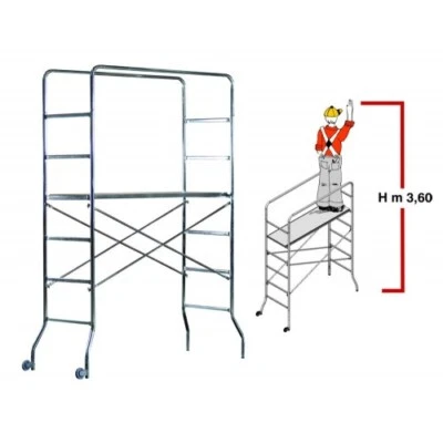 Ponteggio Altezza Lavoro 3.6m Trabattello Acciaio con Ruote Scala Impalcatura - Immagine 1 di 4