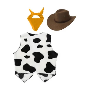 Boys Girls Cowboy Costume Vest with Hat Western Rodeo Cowgirl Fancy Dress Up - Picture 1 of 72
