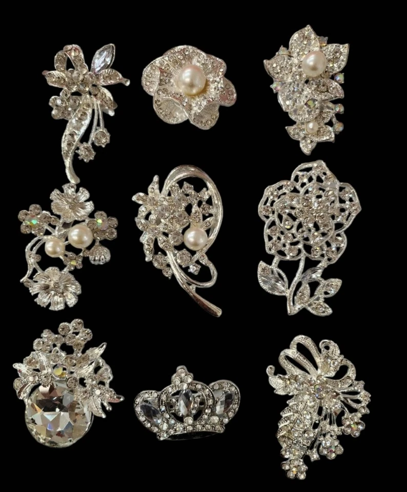 Set of 12 Rhinestone flower Brooch Pin Use for Wedding Bouquet / Embellishment - Image 1 of 1
