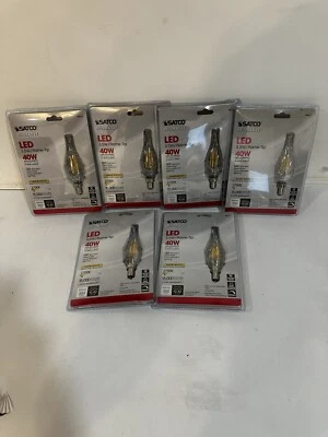 Pack of 6 Candle Flame Tip Frosted Bulb 3.5W LED E12 Candelabra Satco S8614 - Image 1 of 3