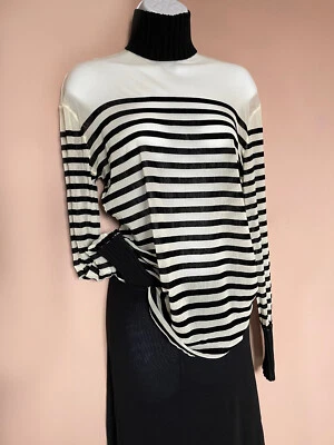 Vintage pull rayé noir & crème en mesh & velour Jean-Paul Gaultier taille L, TBE - Photo 1/4