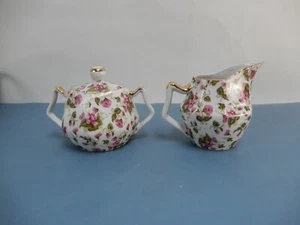 Vintage Chintz Gold Sugar Bowl and Creamer Made in Japan - Picture 1 of 12