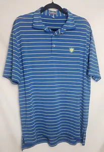 Peter Millar Mens Size L Summer Comfort Striped Golf Polo Blue Yellow Excellent - Picture 1 of 7