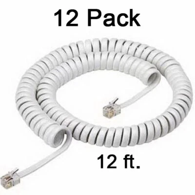 12-PACK NEW 12' Ft White Long Handset Cord Landline Phone Generic Receiver Curly - Image 1 of 2