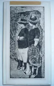 SYLVIA SOLOCHEK, LISTED AMERICAN ART IMPORTANT ETCHING PRINT, 2 FIGURES, RARE - Picture 1 of 12