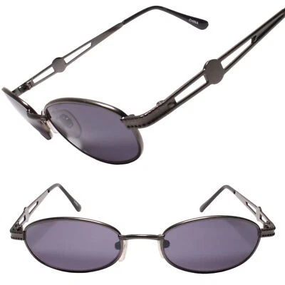 Auténticas gafas de sol vintage minimalistas hippies recortadas templo ovaladas de metal Gunmetal Foto 1 de 3