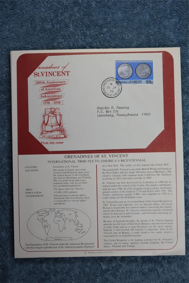 1975 Tributes to America's Bicentennial Souvenir Card -Grenadines of St. Vincent - Image 1 of 1