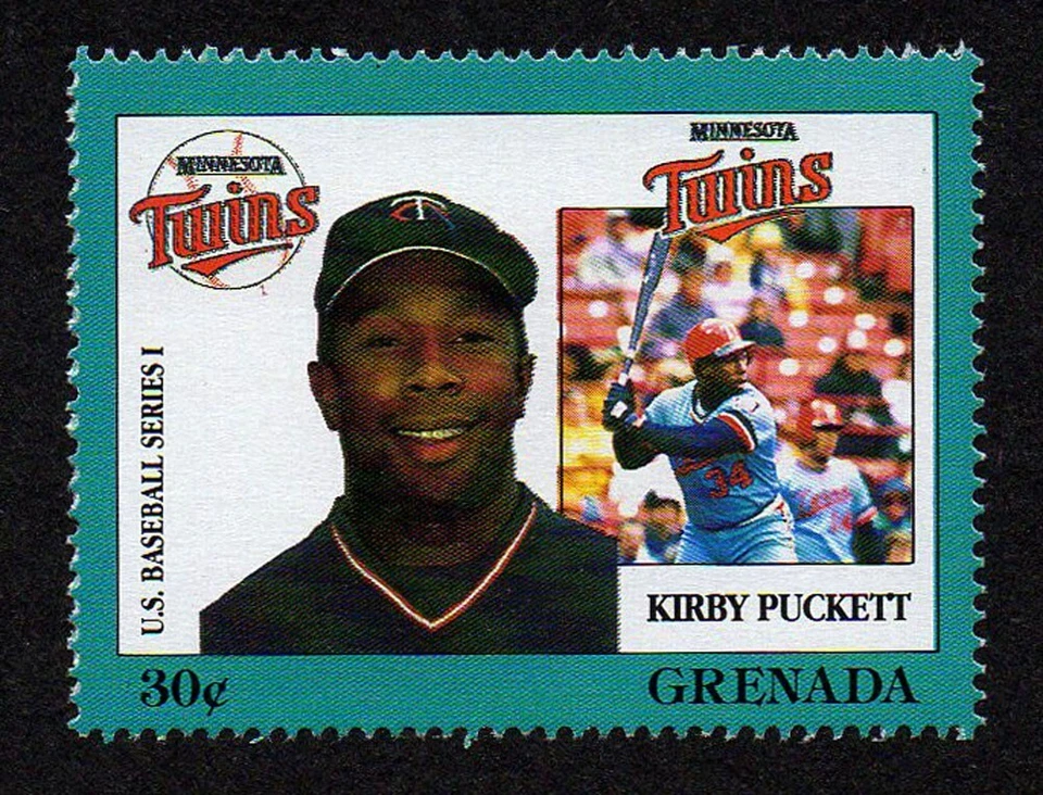 GRENADA, SCOTT # 1671-G, MNH STAMP BASEBALL PLAYER KIRBY PUCKETT, TWINS TEAM - Image 1 of 1