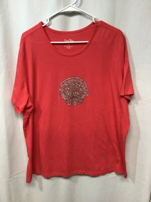 Coral Bay Women’s Pink (Embelished Seashell) 2XL Cotton Blend T Shirt T6 - Image 1 of 4