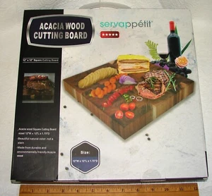 NEW Acacia Wood CUTTING BOARD by Servappetit, 12" x 12" x 1.75" NIB - Picture 1 of 7