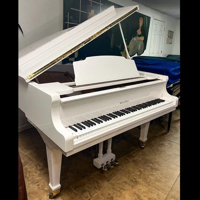 Elegant White Wurlitzer Baby Grand Piano 4'11 Glossy Finish - Image 1 of 4