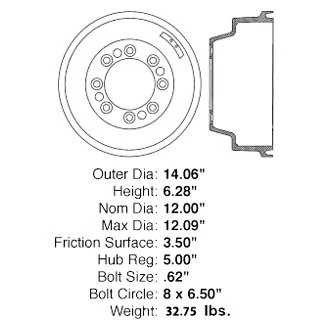 For Ford F-350 1984-1989 Centric 123.65026 C-Tek Standard Rear Brake Drum Foto 1 de 1