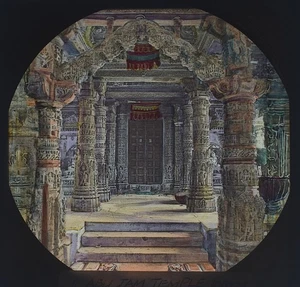 INDIEN MONTIERUNG ABU DILWARA TEMPEL AUSSEN UM 1880 Magische Laternenschieber HANDKOLORIERT - Bild 1 von 5