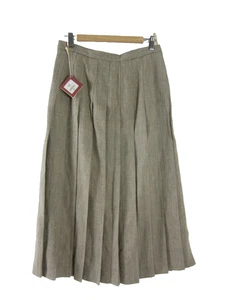 NEW Vtg Foxley England Womens Small Taupe Beige Herrinbone  Linen Pleated Skirt - Picture 1 of 13