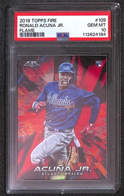 Ronald Acuna Jr - 2018 Topps Fire RC Rookie FLAME #109 PSA 10 Gem MT - Braves - Image 1 of 2