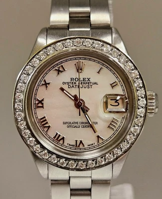 Rolex Lady Datejust Oyster acero inoxidable bisel de diamantes reloj perla romana Foto 1 de 4