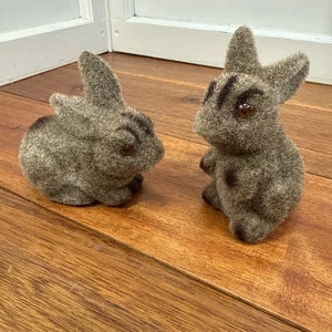 Flocked Brown Eyes Bunny Rabbit Coin Bank Easter w/ Stopper Fuzzy LOT 2 Vintage - Picture 1 of 6