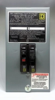 Square D QO 30 amperios centro de carga de 2 circuitos e interruptores automáticos de 15 amperios y barra de tierra! Foto 1 de 4