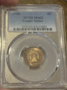 1864 MS62 PCGS Indian Copper Nickel Cent S5 Snow 5 Cherry Picker Variety Nice - Picture 1 of 3
