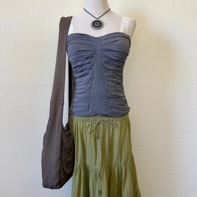 Corsé Boho Y2K Charlotte Russe Gris Calado Sin Tirantes Top Acanalado Indie Sleaze M Foto 1 de 4