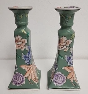 Vintage Paar Kerzenhalter Chinoiserie Chinesisches Porzellan Floral 8 3/4" - Bild 1 von 10