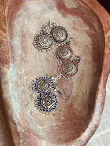 BRAND NEW Oxidized Silver Metal 3 Pair LOT Of Earrings/ Mogul/ Hook Style Back - Picture 1 of 9