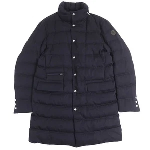 MONCLER down coat CHEREAU Logo leather patch Stand collar Navy wool mens 2 - Picture 1 of 14