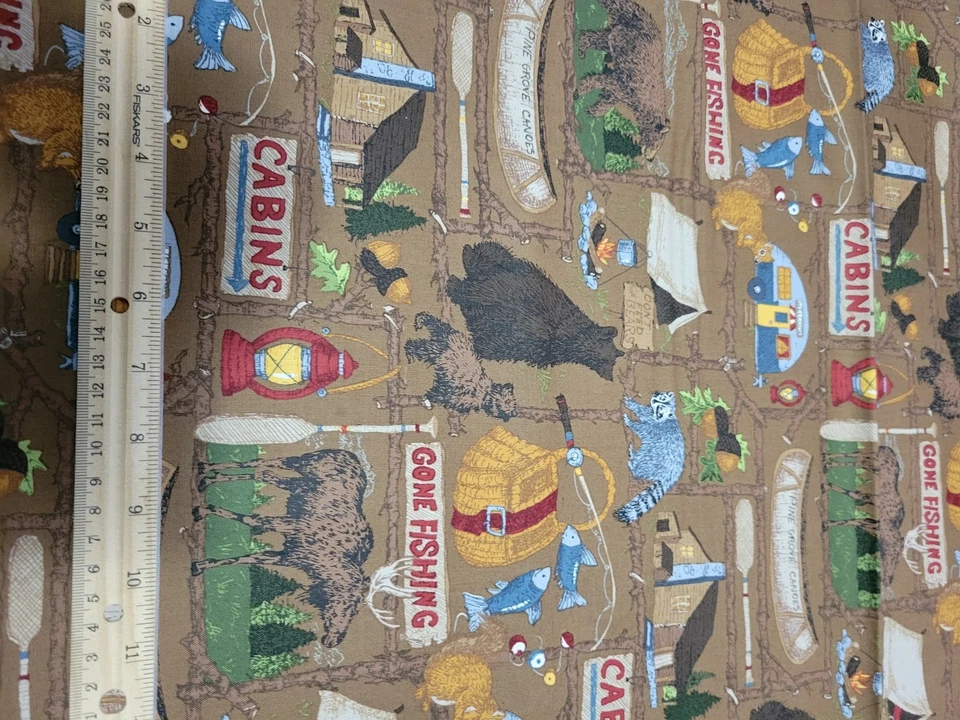 Tela de algodón Riley Blake marrón pino camping/animales del bosque por comprar Foto 1 de 1