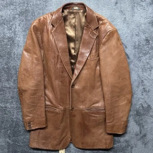 Vintage Banana Republic Blazer Mens 38R Brown Leather Peak Lapel Western Patina - Picture 1 of 21
