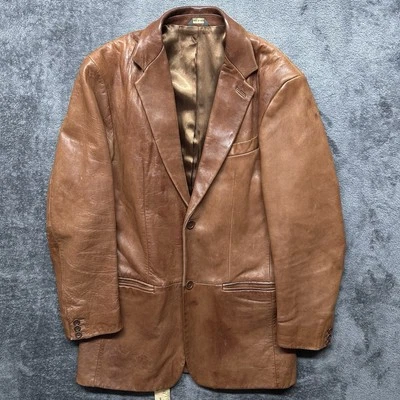 Vintage Banana Republic Blazer Mens 38R Brown Leather Peak Lapel Western Patina - Image 1 of 4