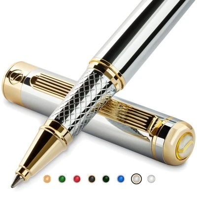 Bolígrafo Scriveiner Premium Plateado Cromo) Impresionante Belleza Acabado Oro 24K Foto 1 de 4