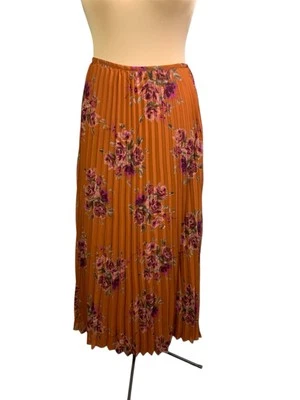Elle Floral Maxi Skirt Women Size 4 Rust Purple Pleated - Image 1 of 4